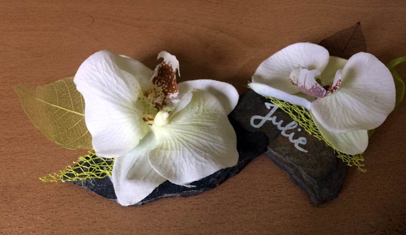 marque place rond serviette mariage ardoise orchidée