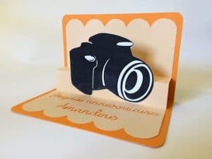carte pop-up appareil photo camera popup card silhouette caméo portrait curio studio designer