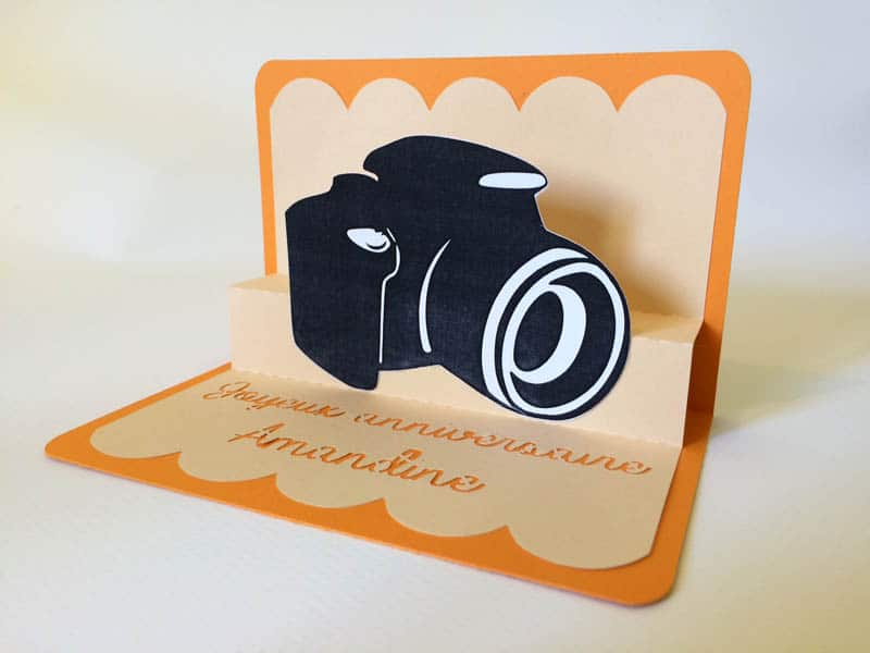 carte pop-up appareil photo camera popup card silhouette caméo portrait curio studio designer