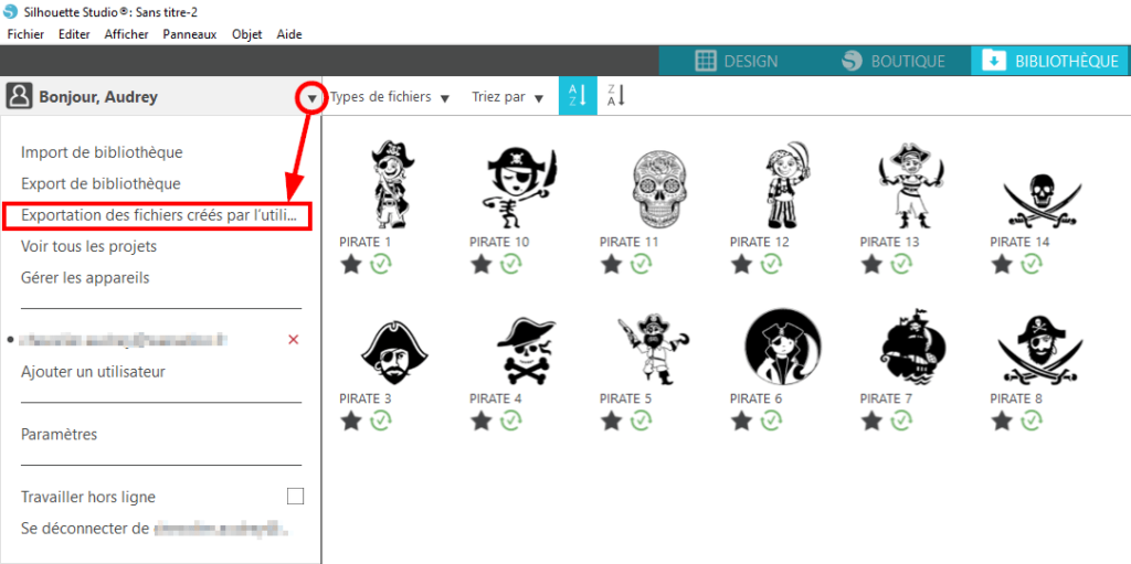 exporter sauvegarder bibliothèque silhouette studio cloud