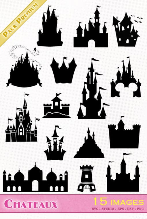 château princesse disney mickey fort tour svg studio png eps dxf clipart silhouette cutting file castle