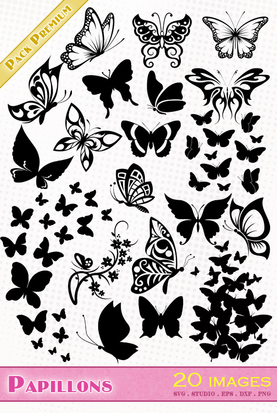 papillon svg studio png eps dxf clipart silhouette cutting file butterflies butterfly