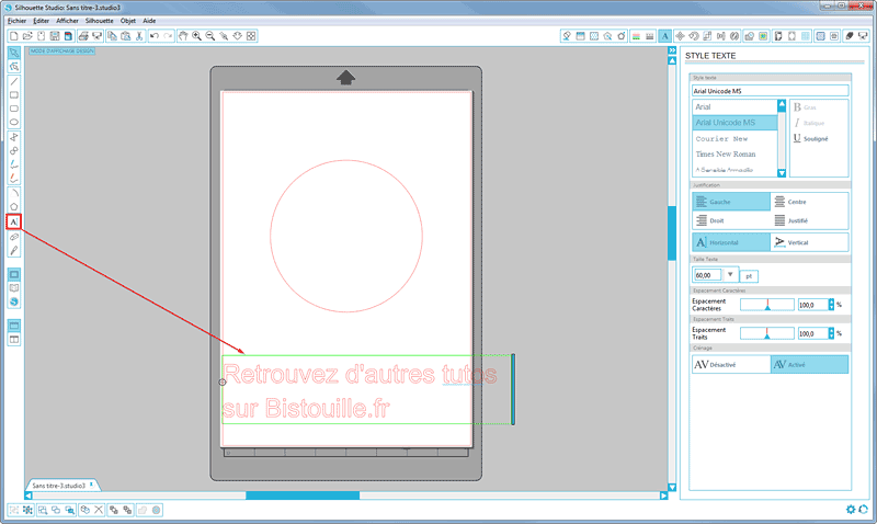 tutoriel tuto silhouette studio écrire texte arrondi cercle