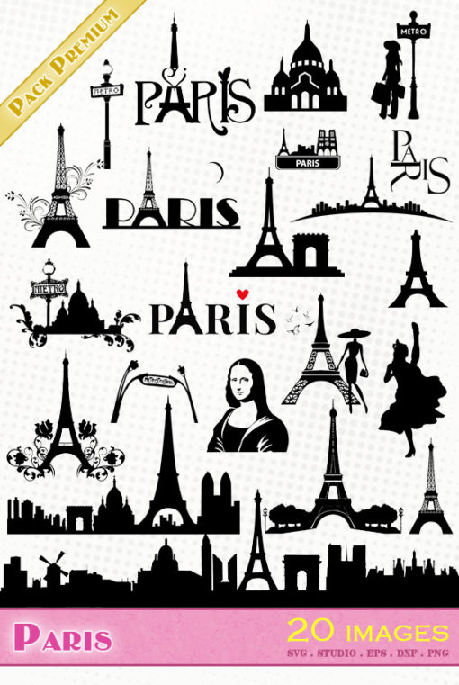 paris tour eiffel joconde moulin rouge cabaret svg studio png eps dxf clipart silhouette cutting file tower eiffelturm