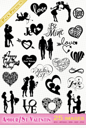 Saint Valentin – 25 images svg/studio/png/dxf/eps