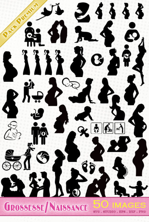 grossesse naissance bébé nourrisson pregnancy birth new born baby svg eps dxf silhouette studio clipart cameo cricut scanncut