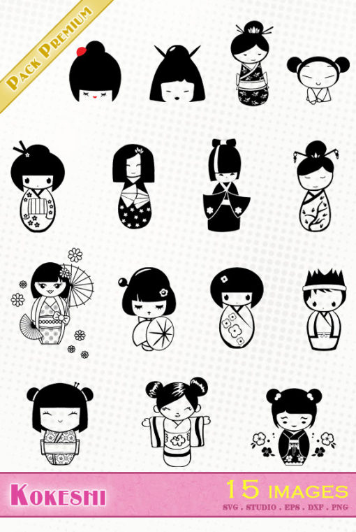 kokeshi poupée japonaise japanese doll silhouette svg eps dxf studio cameo portrait cricut scanncut vector file cutting