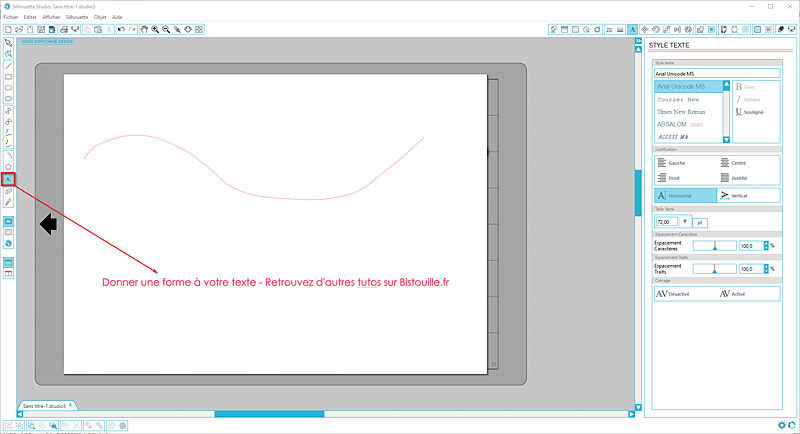tuto silhouette studio cameo portrait curio écrire texte forme vague tutoriel tutorial write text wave