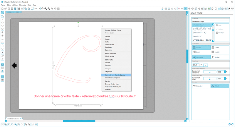 tuto silhouette studio cameo portrait curio écrire texte forme vague tutoriel tutorial write text wave