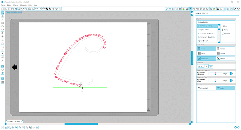 tuto silhouette studio cameo portrait curio écrire texte forme vague tutoriel tutorial write text wave