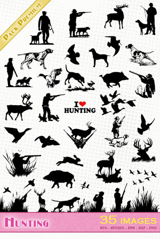 hunting hunter hunt svg silhouette dxf eps portrait cameo studio cricut scanncut Jagd caza duck rabbit woodcock hare wild boar deer