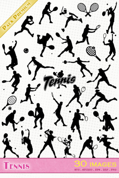 tennis tennisman tenniswoman raquette balle smash ball silhouette svg eps dxf studio cameo portrait cricut scanncut vector file die cutting