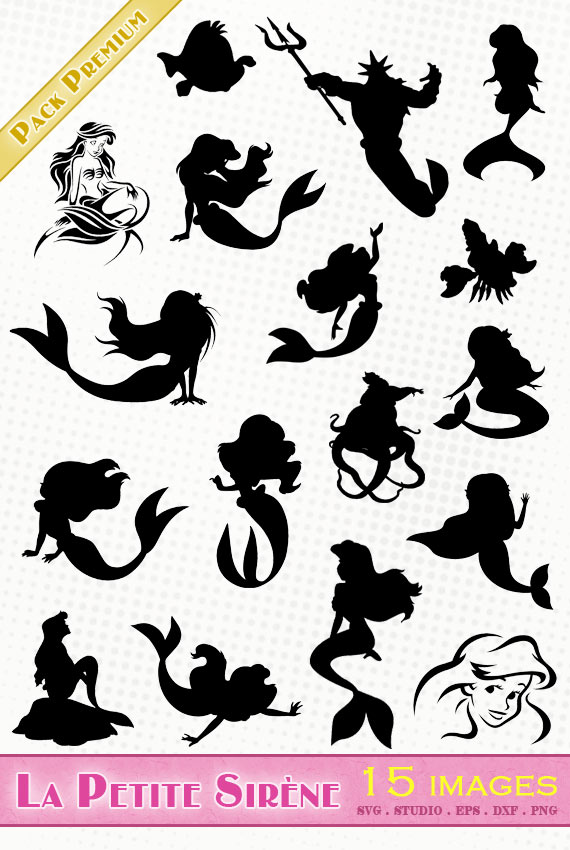 ariel petite sirène disney silhouette svg eps dxf fichier découpe vectoriel png cameo scanncut
