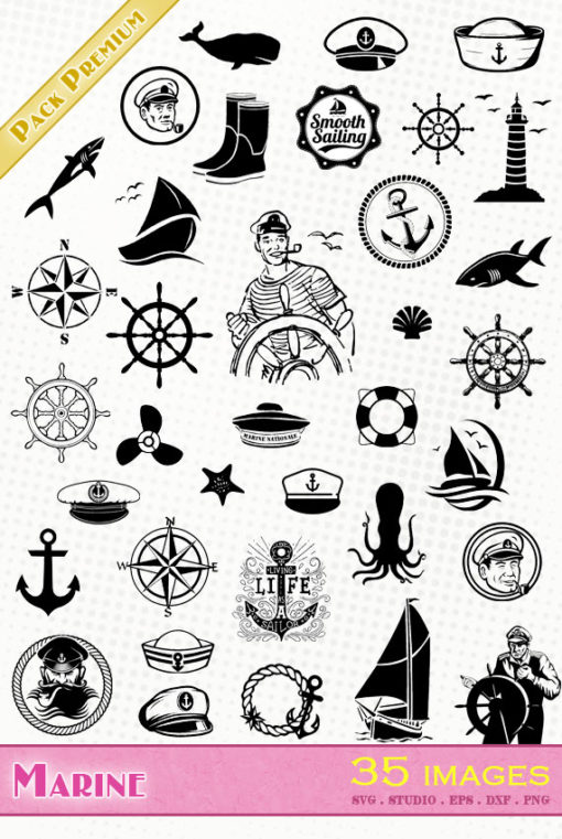 marine marin bateau voile ancre capitaine svg eps dxf silhouette studio cameo portrait vector files die cutting fichiers