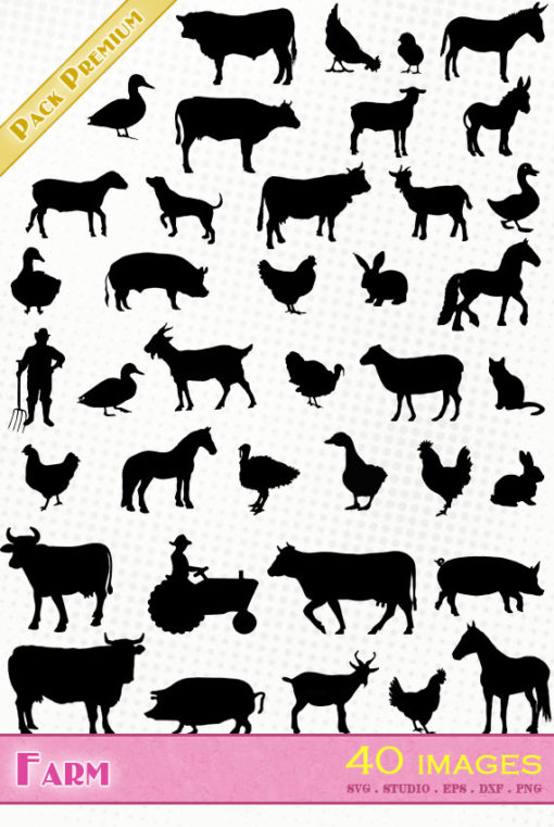 farm animals svg silhouette studio cameo portrait vector files cow sheep pig goat horse donkey