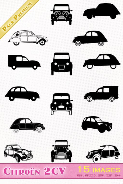 citroen 2cv deuche voiture ancienne svg silhouette studio dxf eps png vector file old car cameo cricut portrait tin snail ente