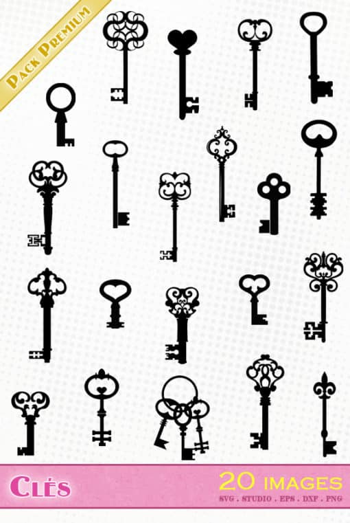 clé ancienne clés svg silhouette dxf eps studio cameo portrait cricut scanncut serrure cadenas vector file