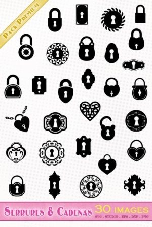 Serrures & Cadenas – 30 images svg/studio/png/dxf/eps
