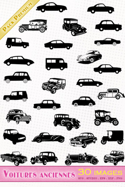 voiture ancienne svg silhouette studio cameo portrait cricut scanncut renault 4L citroen mehari ds fiat 500