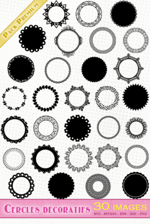 Cercles décoratifs et festonnés – 30 images svg/studio/png/dxf/eps