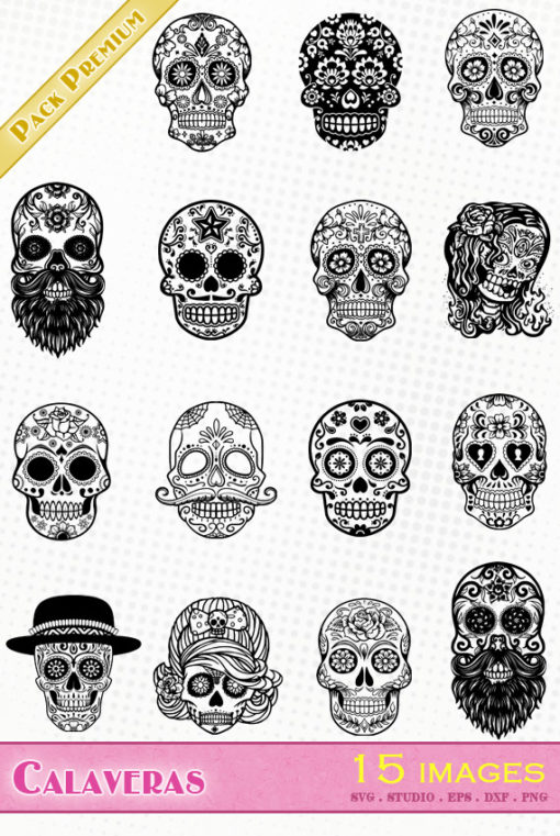 calavera tête de mort mexicaine fête jour des morts svg eps dxf silhouette studio fichiers