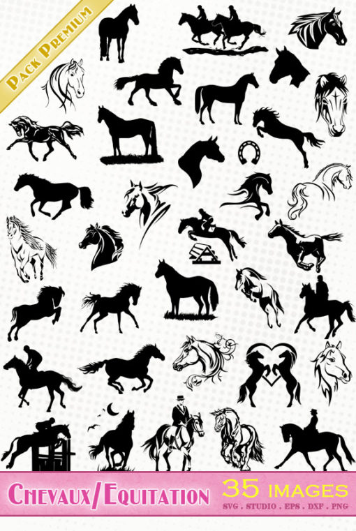 cheval chevaux équitation svg silhouette studio eps dxf png fichier vectoriel