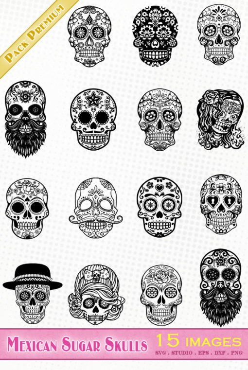 mexican sugar skull dead flower svg eps dxf silhouette studio vector file