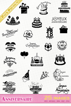Anniversaire – 25 images svg/studio/png/dxf/eps