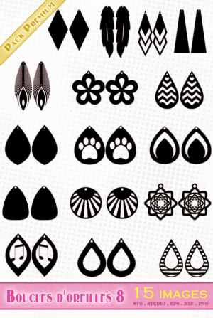 Boucles d’oreilles 8 – 15 images svg/studio/png/dxf/eps