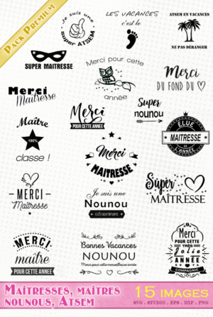 Maîtresse, maître, nounou, Atsem – 15 images svg/studio/png/dxf/eps