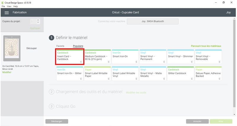 cricut joy comment faire une carte choix matériau