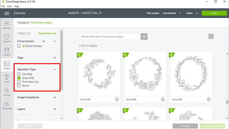 cricut design space insérer image dessin foil