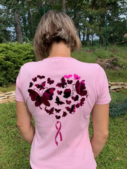 t-shirt octobre rose papillons noeud ruban cancer sein