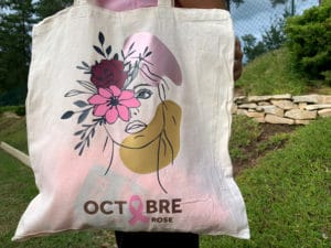 tote bac sac cabas octobre rose tissus toile octobre rose visage femme noeud ruban diy lutte recherche cancer sein