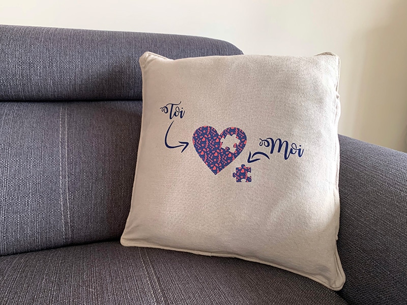 coussin personnalisé coeur puzzle toi et moi amour st valentin