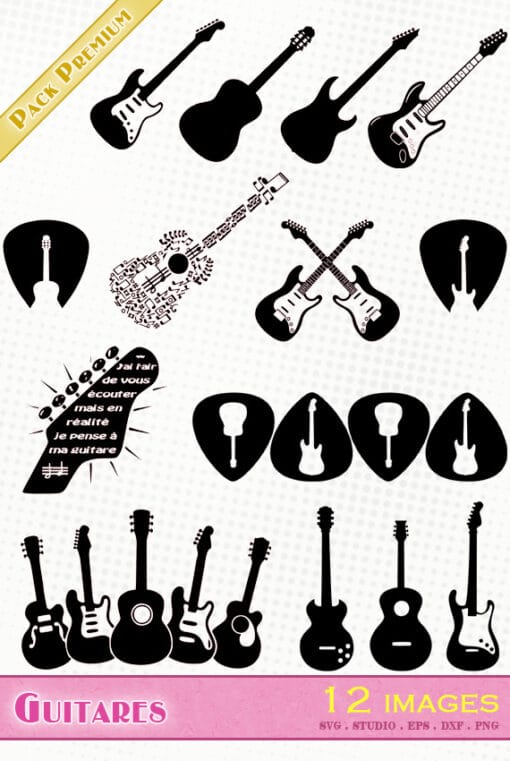 guitare acoustique folk électrique médiator fichier svg eps dxf png silhouette studio