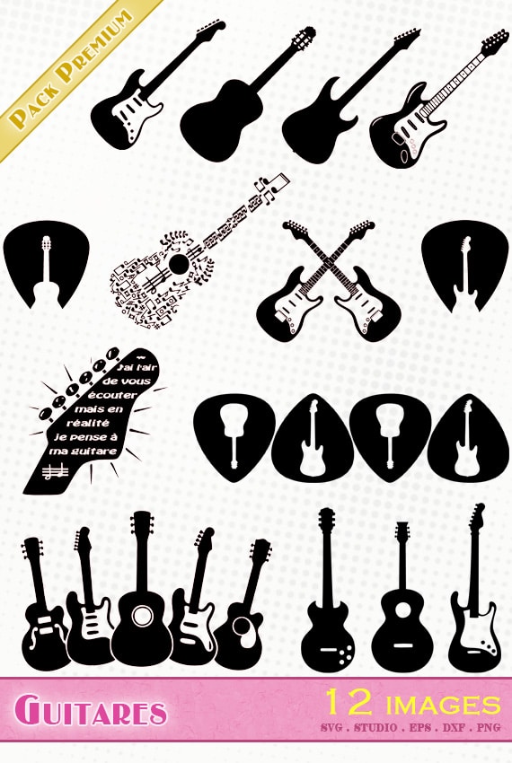 Guitares - Fichiers SVG/SILHOUETTE STUDIO/DXF/EPS/PNG