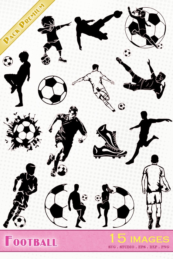 foot football joueur joueuse garçon fille féminin homme femme ballon fichier svg silhouette studio dxf png eps file studio3