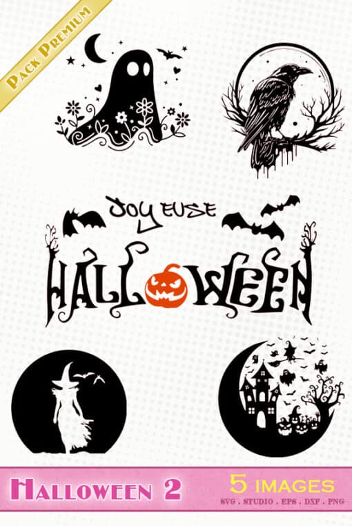 halloween joyeuse sorcière corbeau fantôme svg png dxf png silhouette studio cutting file witches pumpkin ghost
