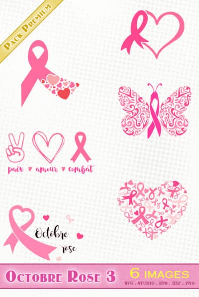 octobre rose svg silhouette studio png dxf eps lutte cancer du sein papillon coeur noeud combat