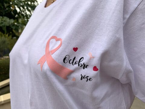 Tee-shirt Octobre Rose Femme - Cœur Et Ruban Rose, Soutien Cancer Du Sein, Manches Courtes