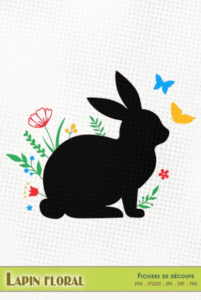 lapin fleurs floral rabbit bunny fichier svg silhouette studio caméo cricut scanncut