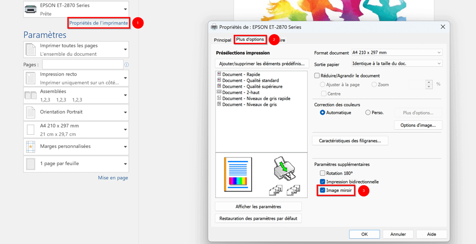 sublimation imprimer en mode miroir